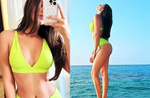 Tara Sutarias vibrant neon bikini makes the Maldives sunset hour look exhilarating